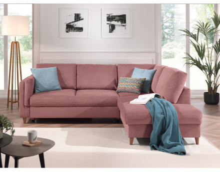 Canapé d'angle droit convertible 5 places en velours Brooke