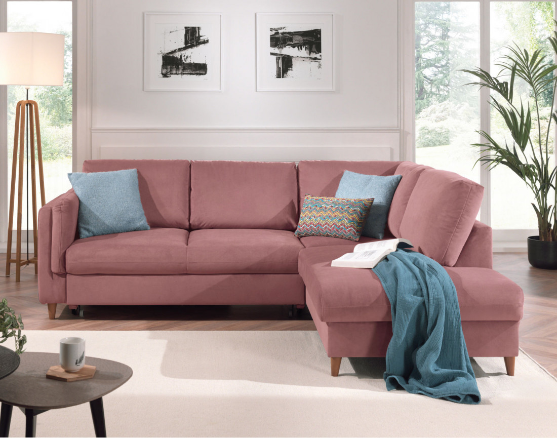 Canapé d'angle droit convertible 5 places en velours Brooke