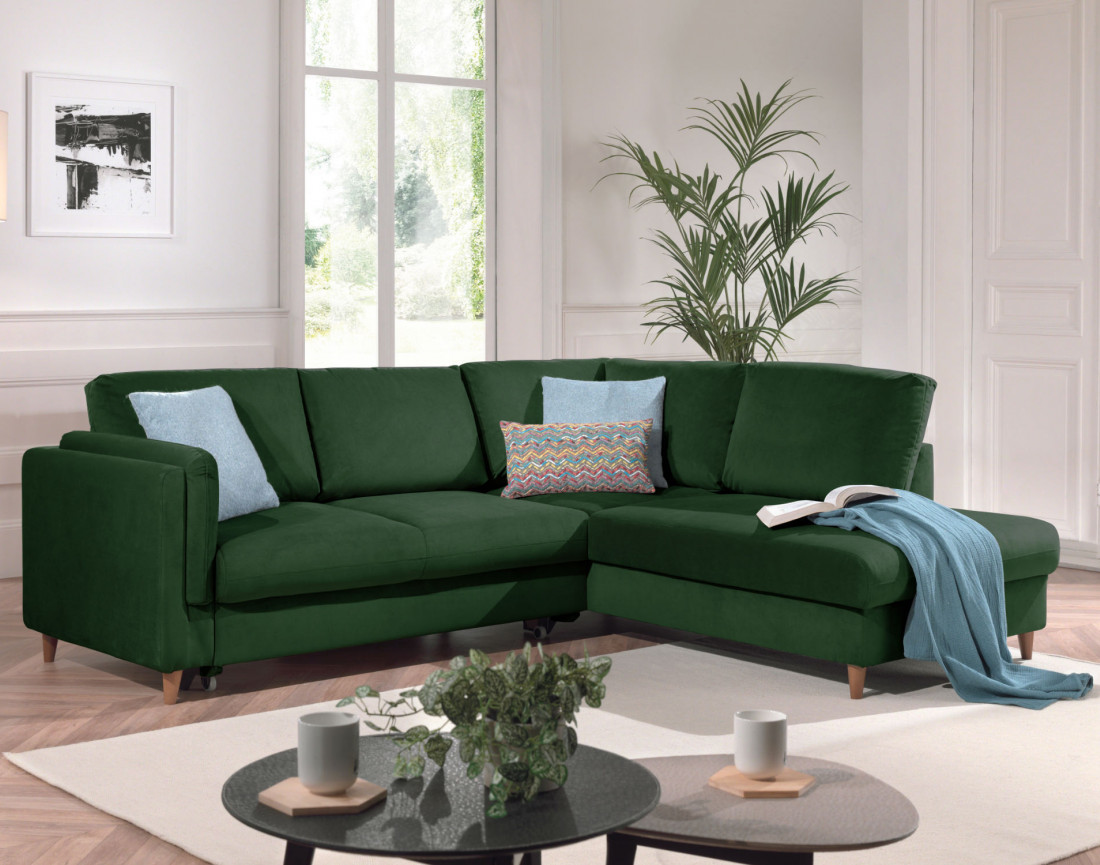 Canapé d'angle droit convertible 5 places en velours Brooke