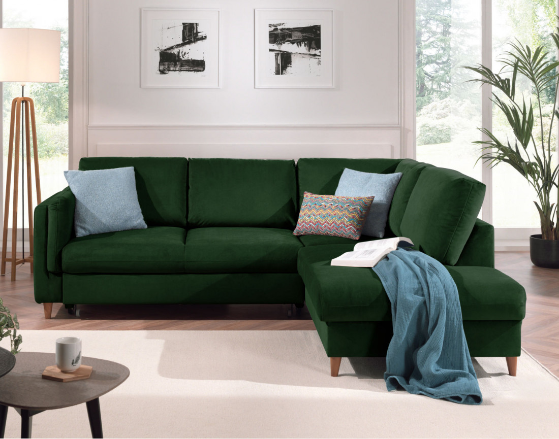 Canapé d'angle droit convertible 5 places en velours Brooke