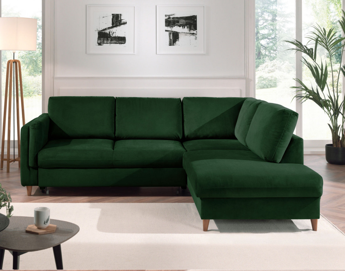 Canapé d'angle droit convertible 5 places en velours Brooke