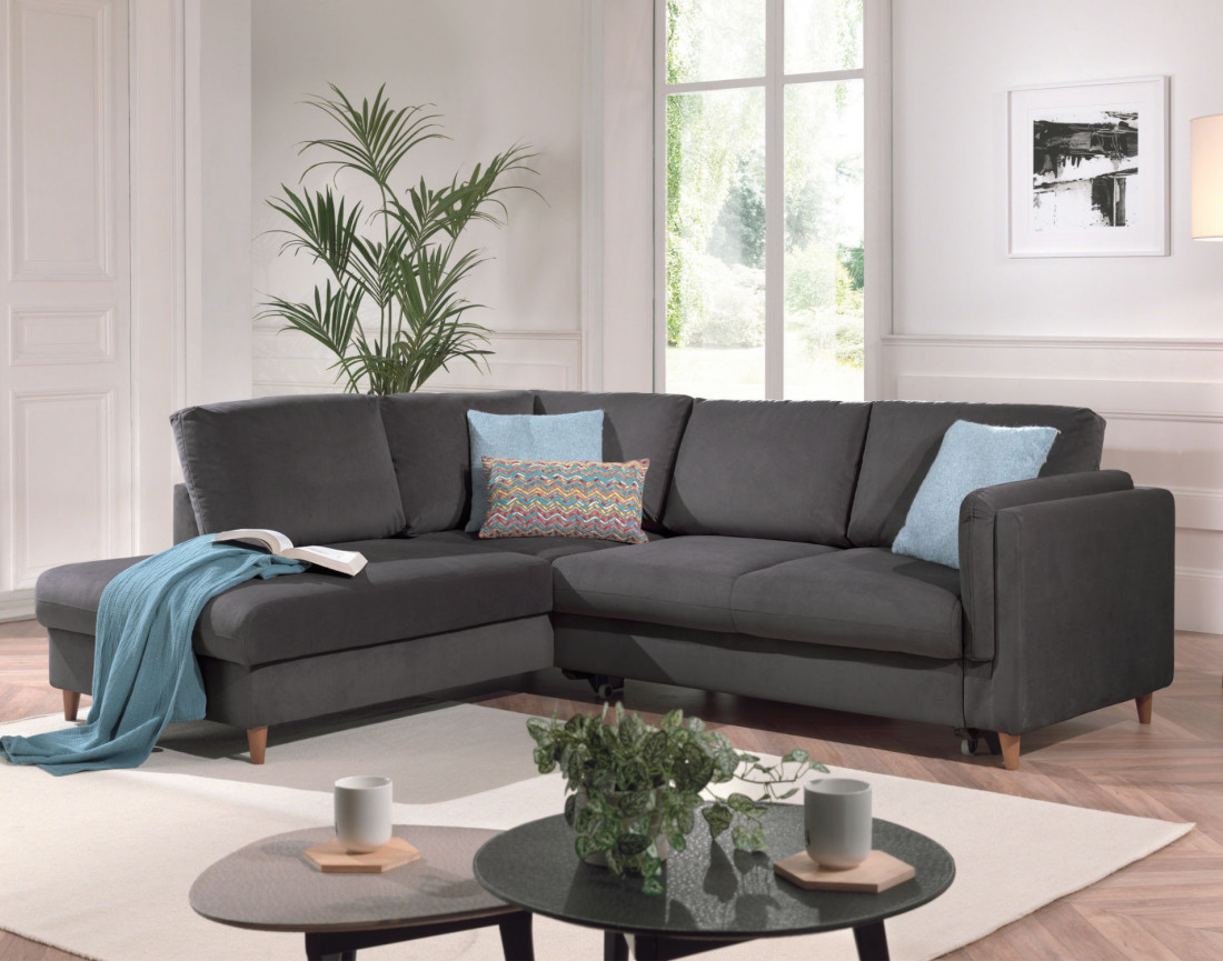 Canapé d'angle gauche convertible 5 places en velours Brooke