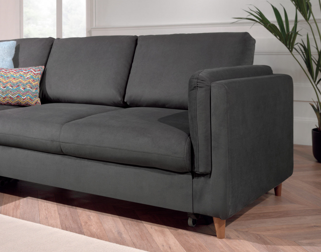 Canapé d'angle gauche convertible 5 places en velours Brooke