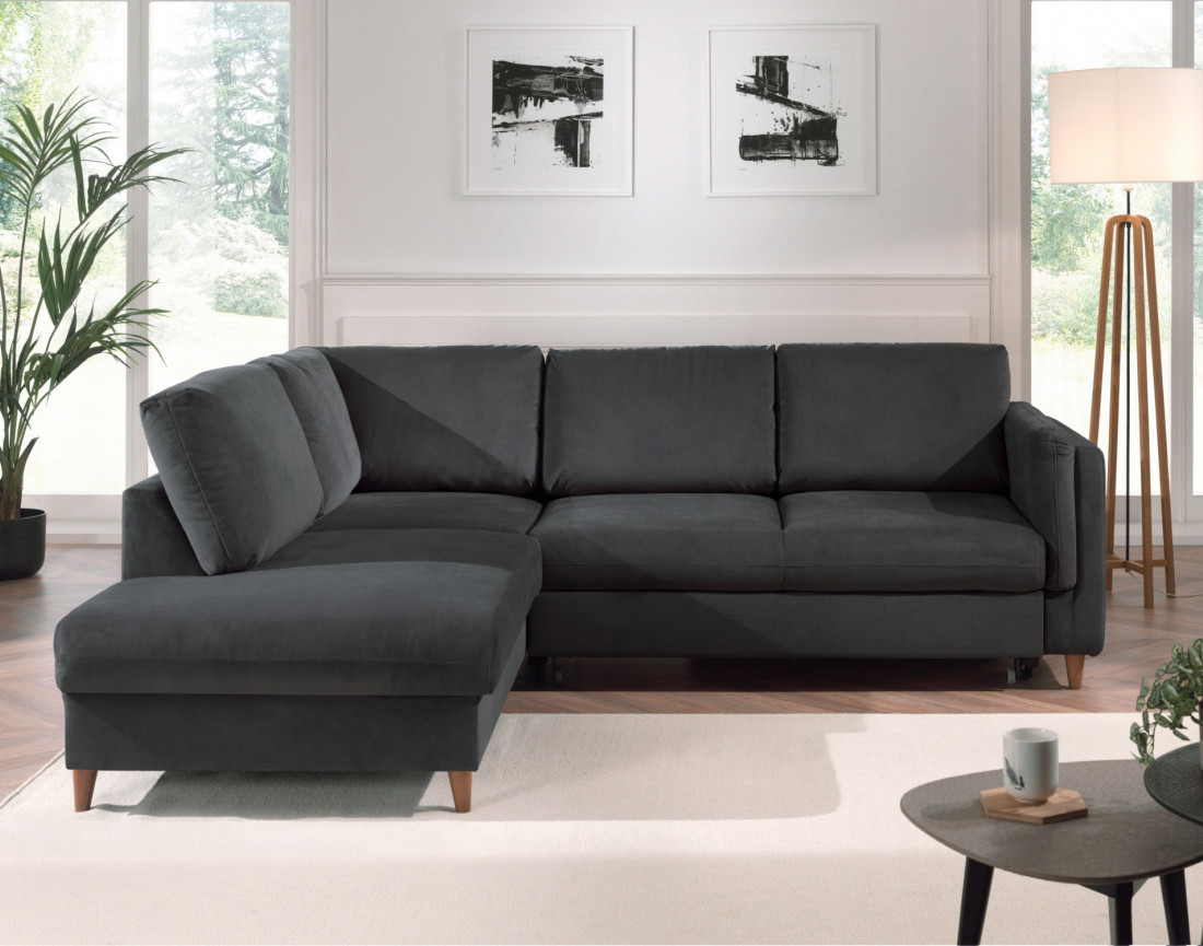 Canapé d'angle gauche convertible 5 places en velours Brooke