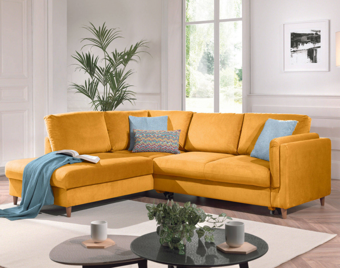 Canapé d'angle gauche convertible 5 places en velours Brooke