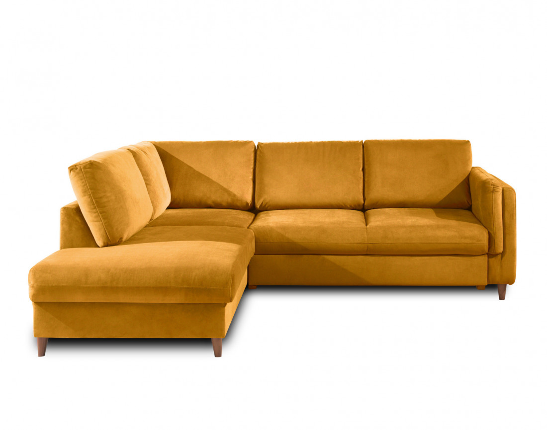 Canapé d'angle gauche convertible 5 places en velours Brooke
