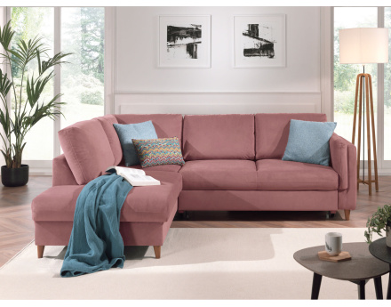 Canapé d'angle gauche convertible 5 places en velours Brooke