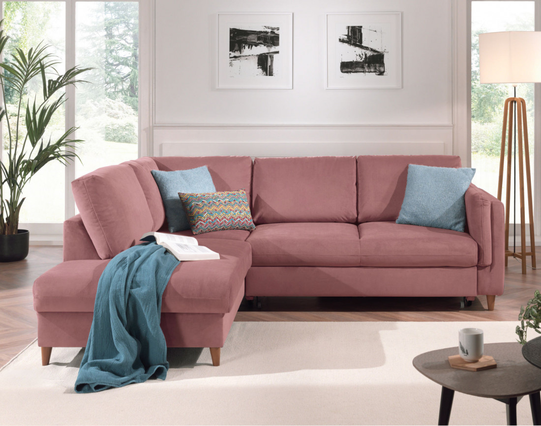 Canapé d'angle gauche convertible 5 places en velours Brooke