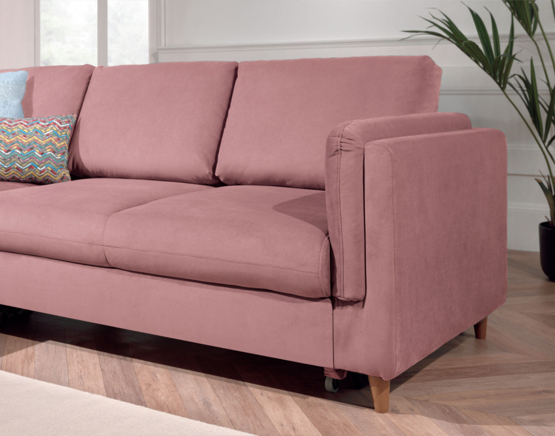 Canapé d'angle gauche convertible 5 places en velours Brooke