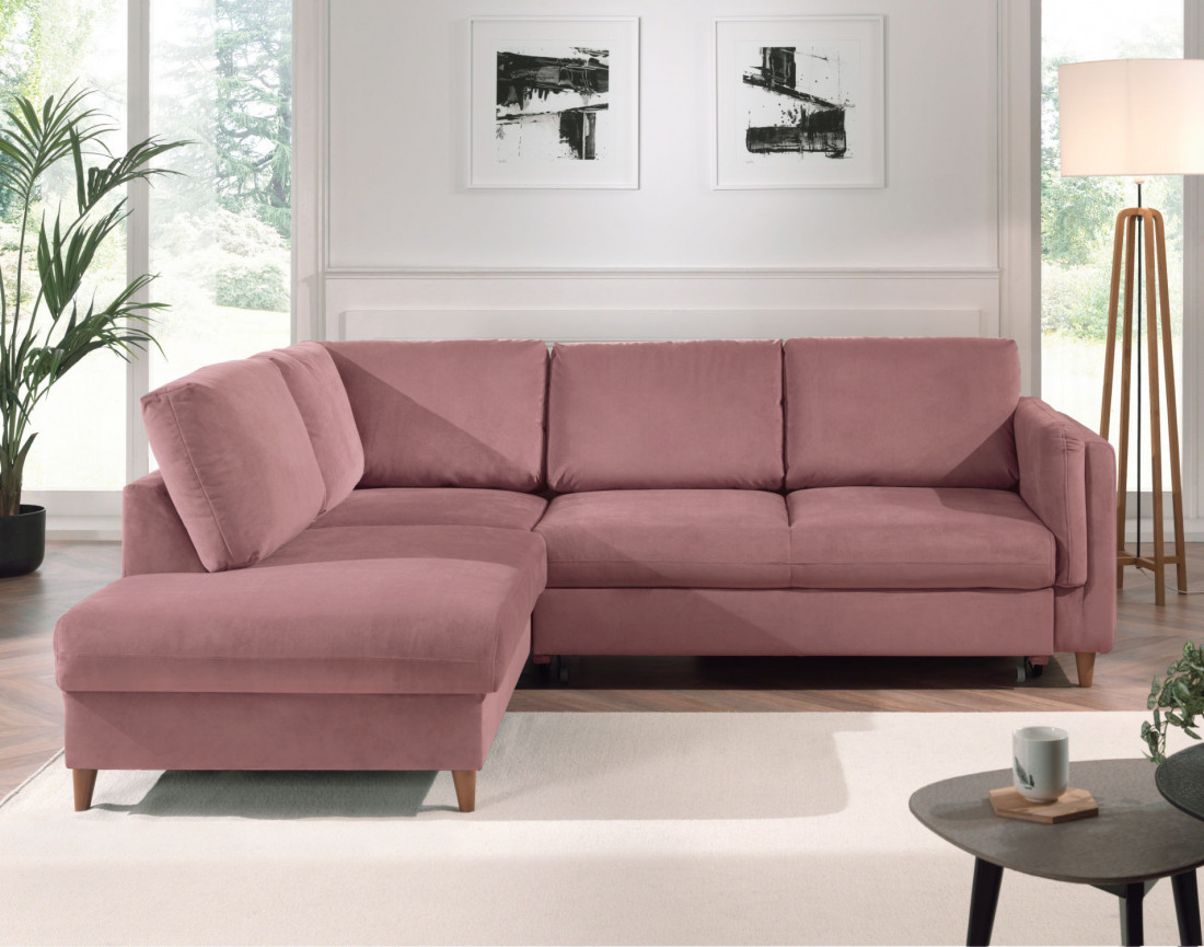 Canapé d'angle gauche convertible 5 places en velours Brooke