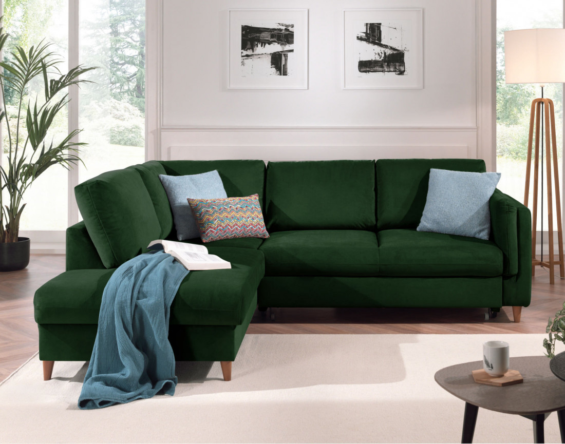 Canapé d'angle gauche convertible 5 places en velours Brooke
