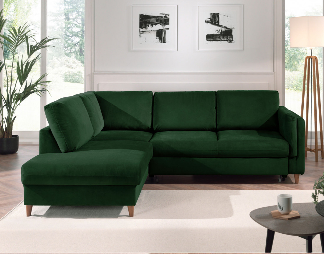 Canapé d'angle gauche convertible 5 places en velours Brooke