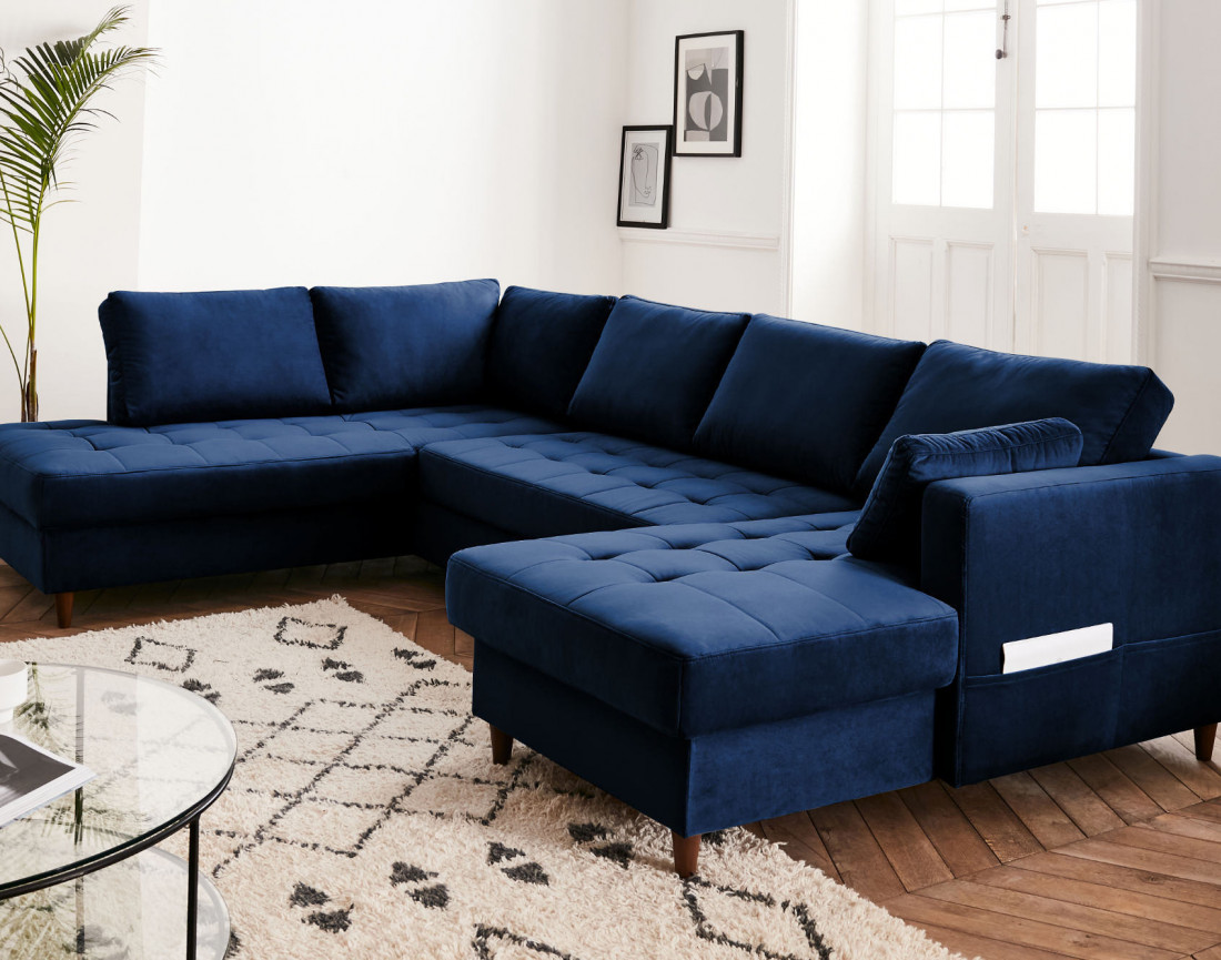 Canapé panoramique d'angle gauche 7 places Anna - Best Mobilier