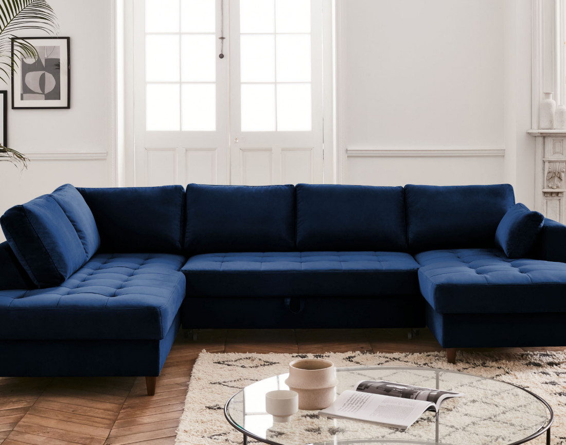 Canapé panoramique d'angle gauche 7 places Anna - Best Mobilier