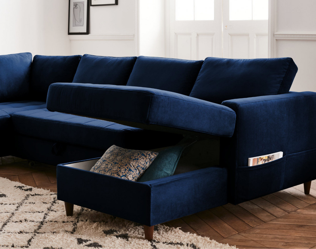 Canapé panoramique d'angle gauche 7 places Anna - Best Mobilier