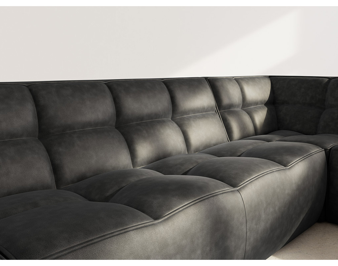 Canapé d'angle gauche 5 places convertible avec têtières et coffre en tissu texturé Opaline