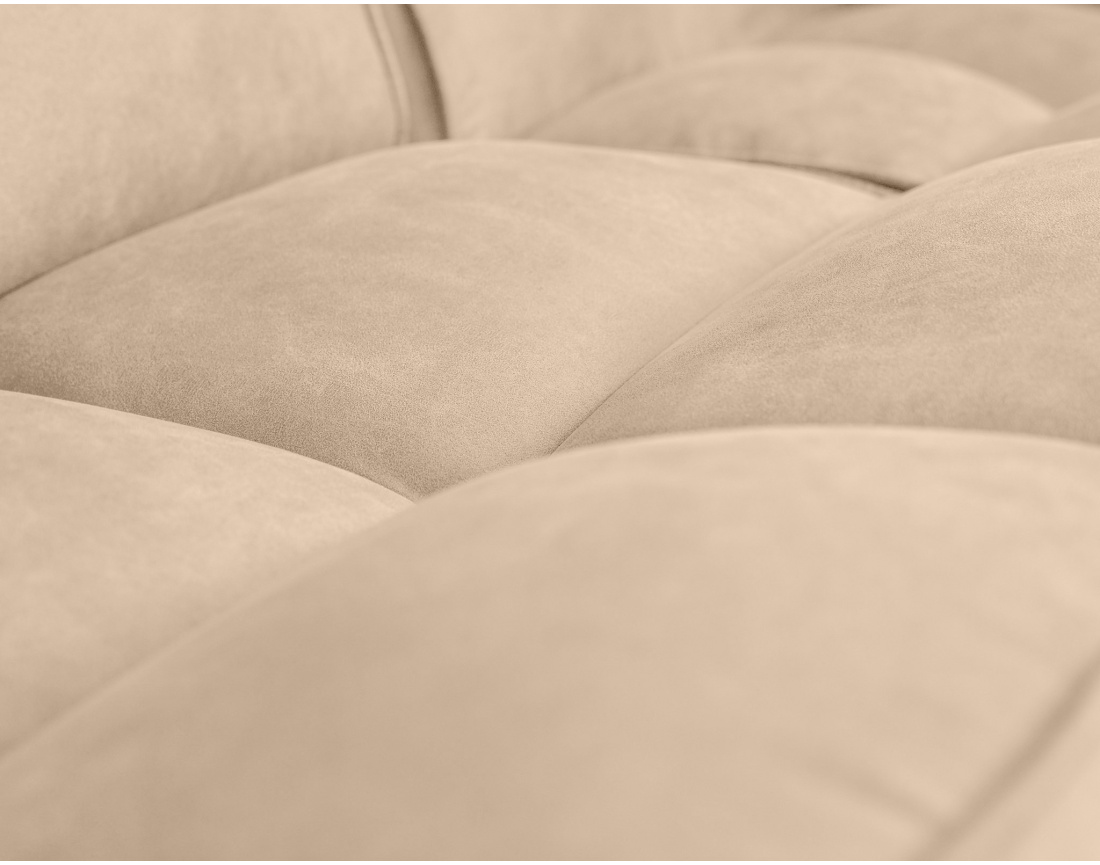 Canapé d'angle droit 5 places convertible avec têtières et coffre en tissu texturé Opaline