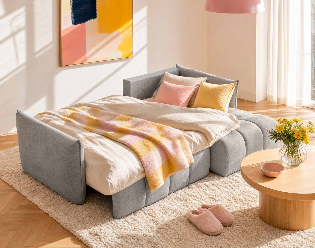 Canapé d'angle AMBROISE droit 4 places convertible coffre velours texturé | Best Mobilier