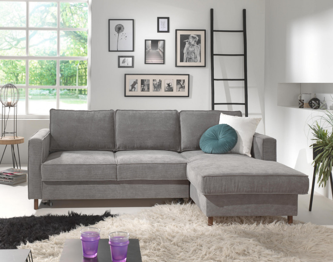 Canapé d'angle droit convertible avec coffre 4 places en velours côtelé Jake