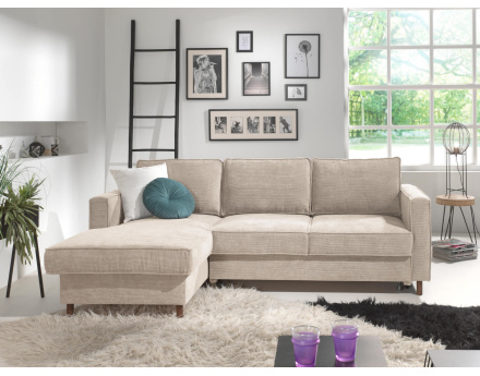 Canapé d'angle gauche convertible avec coffre 4 places en velours côtelé Jake