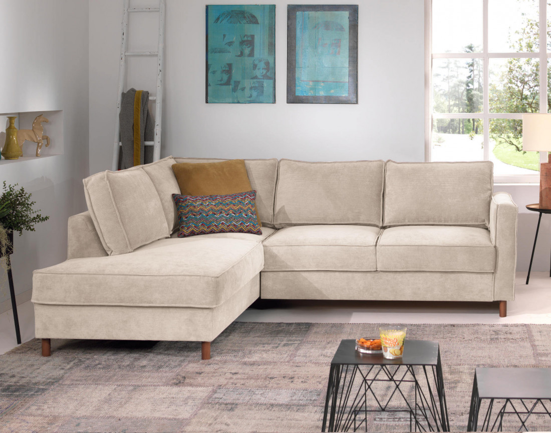 Canapé d'angle gauche convertible 5 places en velours côtelé Jake