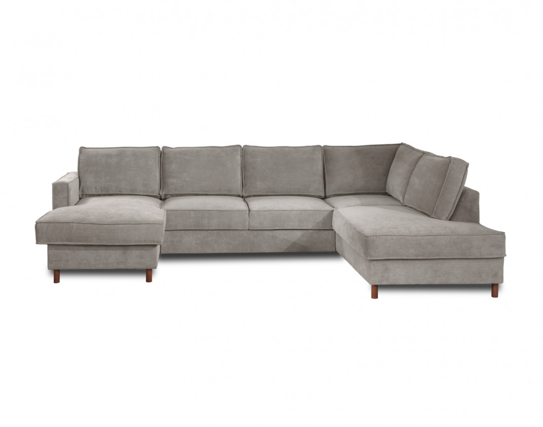 Canapé panoramique d'angle droit convertible avec coffre 7 places en velours côtelé Jake