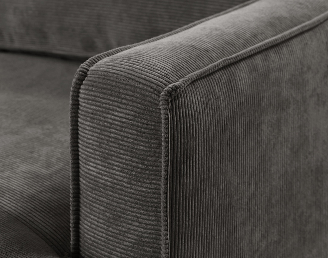 Canapé panoramique d'angle gauche convertible avec coffre 7 places en velours côtelé Jake