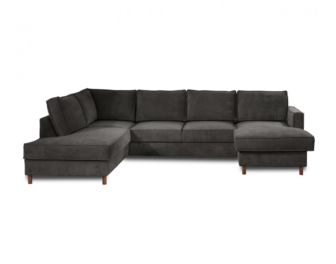 Canapé panoramique d'angle gauche convertible avec coffre 7 places en velours côtelé Jake