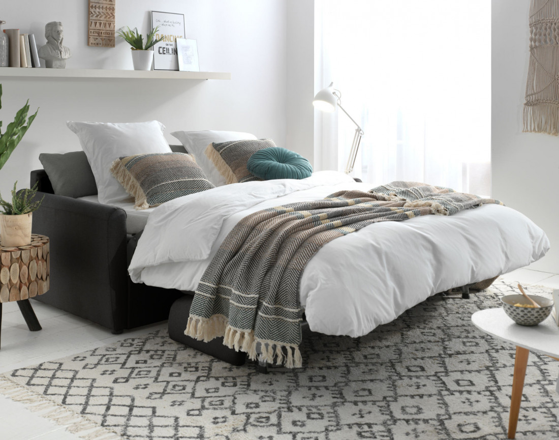 Canapé 3 places convertible express quotidien en tissu Ari