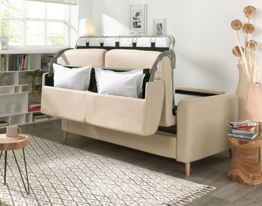 Canapé 3 places convertible express quotidien en tissu Timo
