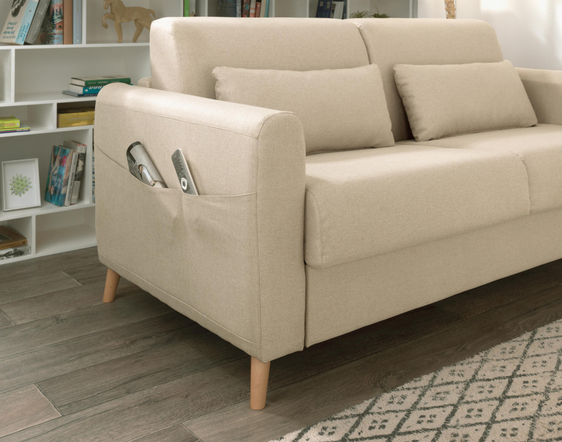 Canapé 3 places convertible express quotidien en tissu Timo