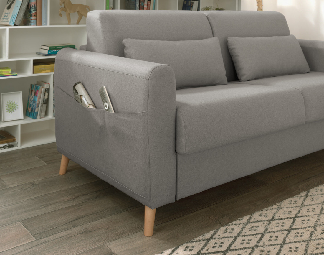 Canapé 3 places convertible express quotidien en tissu Timo