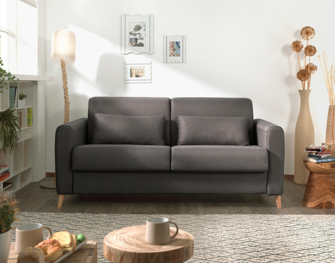 Canapé 3 places convertible express quotidien en tissu Timo