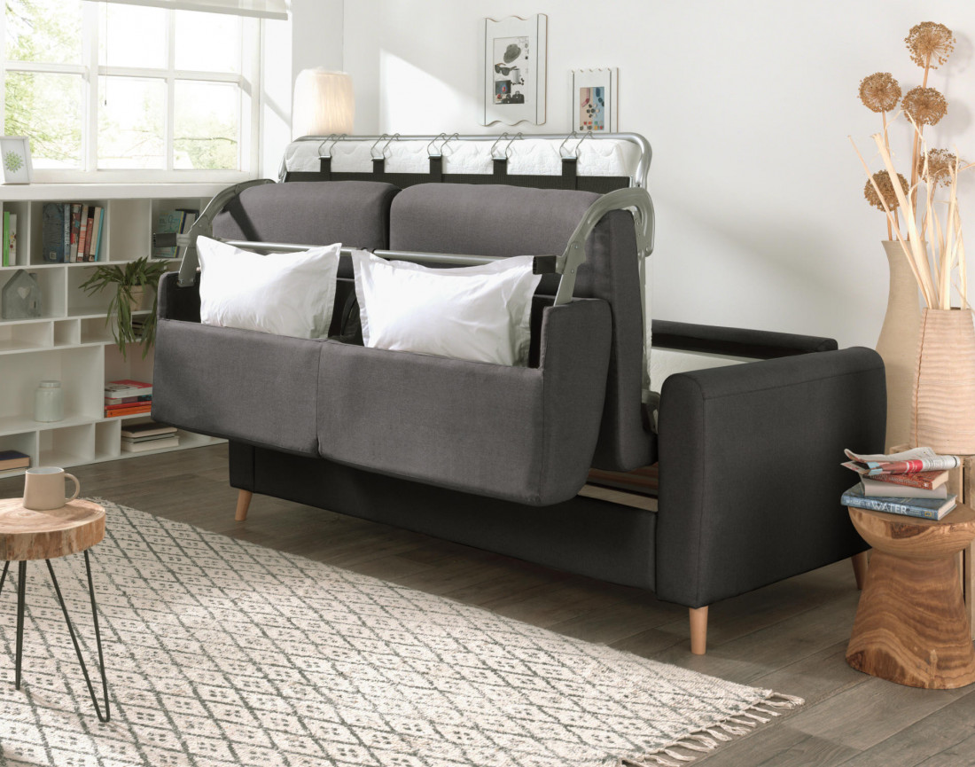 Canapé 3 places convertible express quotidien en tissu Timo