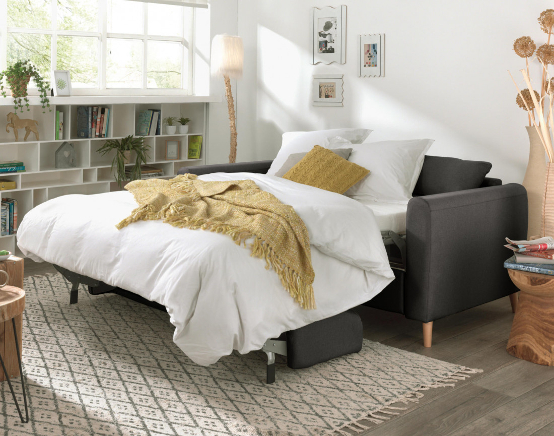 Canapé 3 places convertible express quotidien en tissu Timo