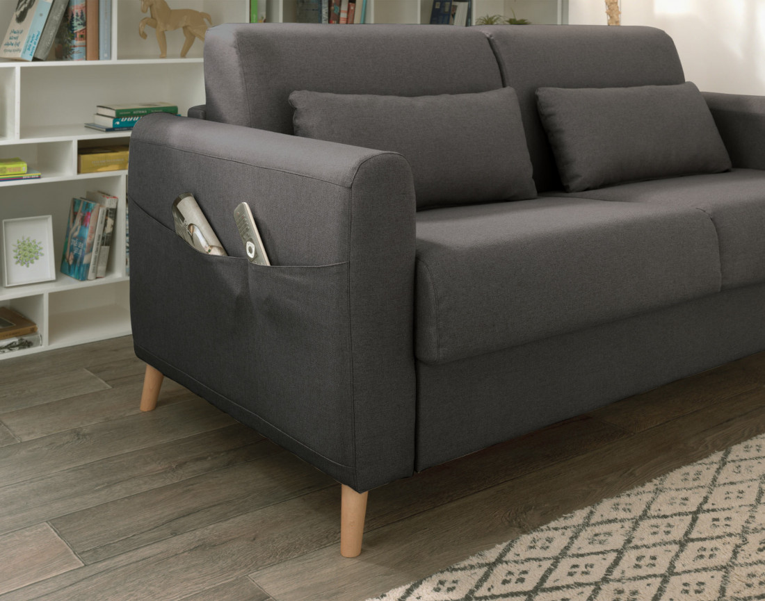 Canapé 3 places convertible express quotidien en tissu Timo