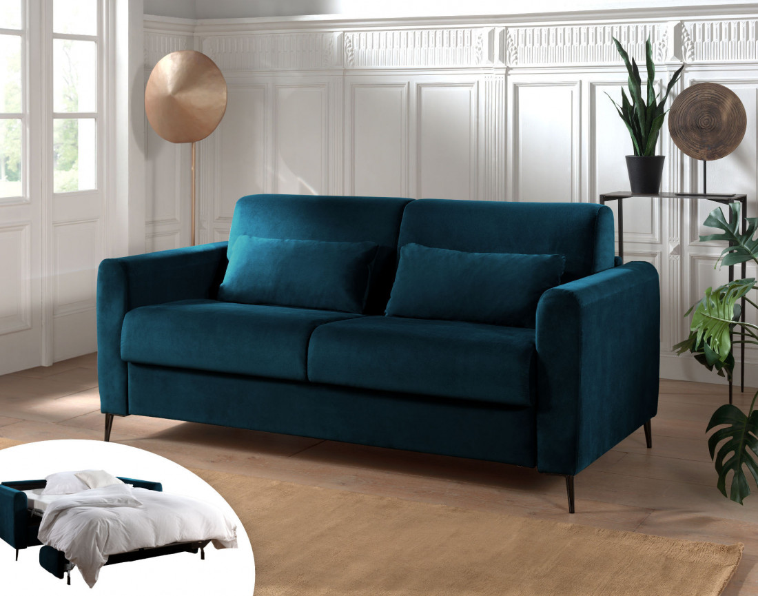 Canapé 3 places convertible express quotidien en velours Owen