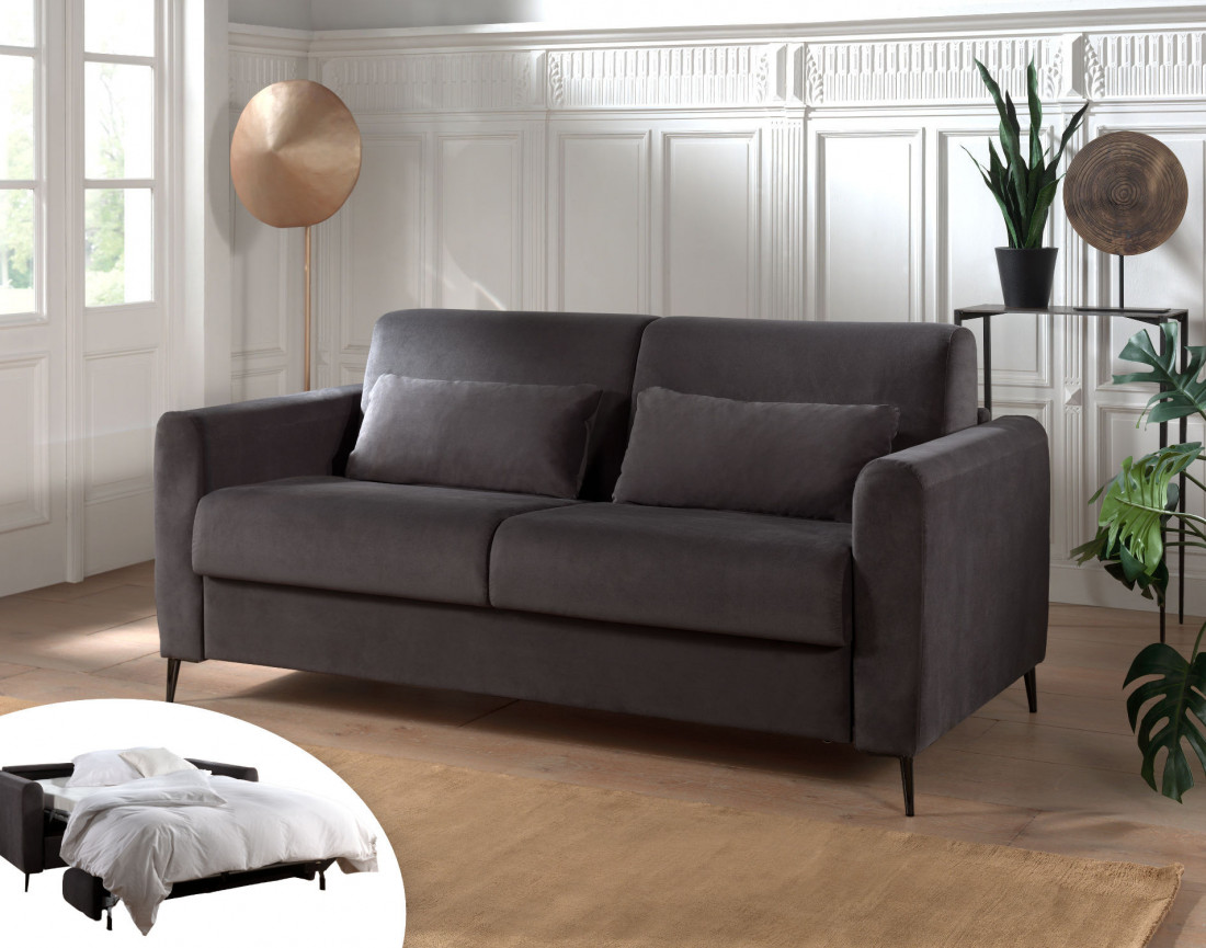 Canapé 3 places convertible express quotidien en velours Owen