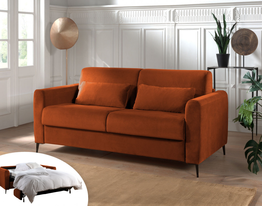 Canapé 3 places convertible express quotidien en velours Owen