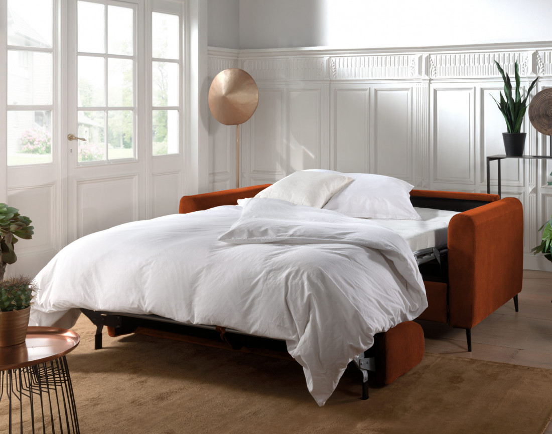 Canapé 3 places convertible express quotidien en velours Owen