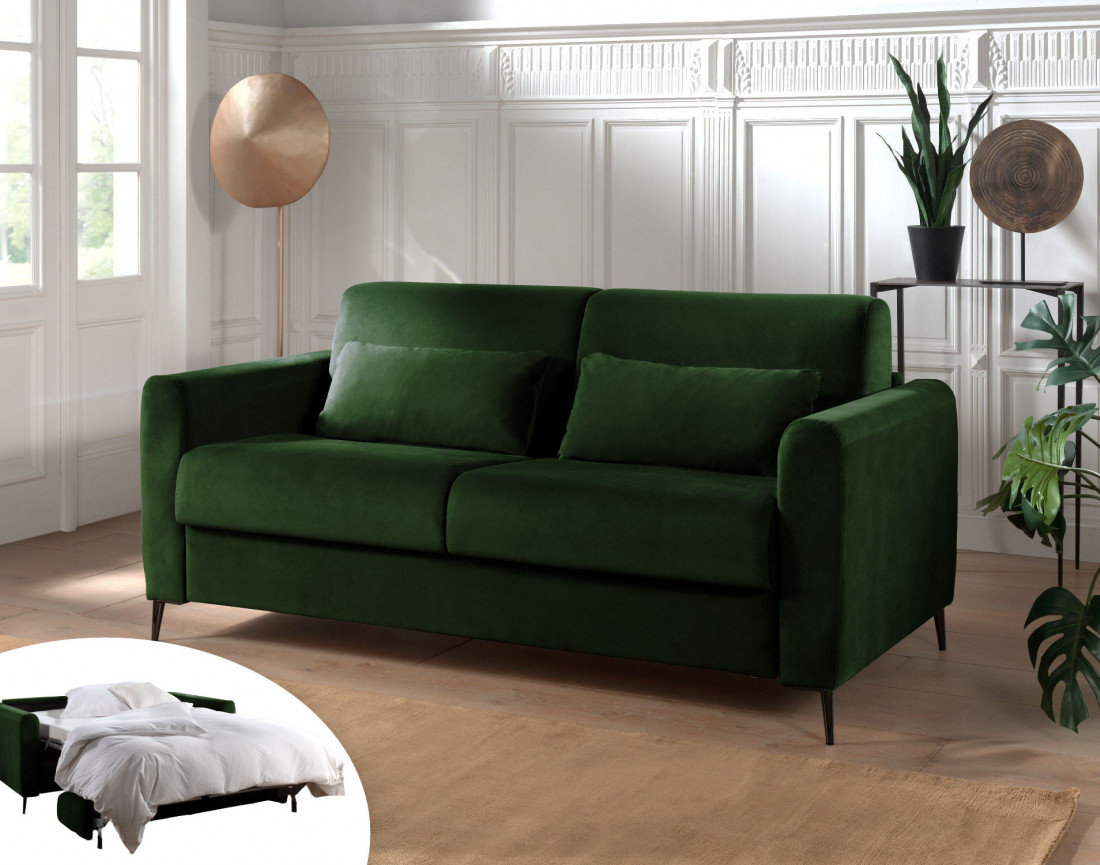 Canapé 3 places convertible express quotidien en velours Owen