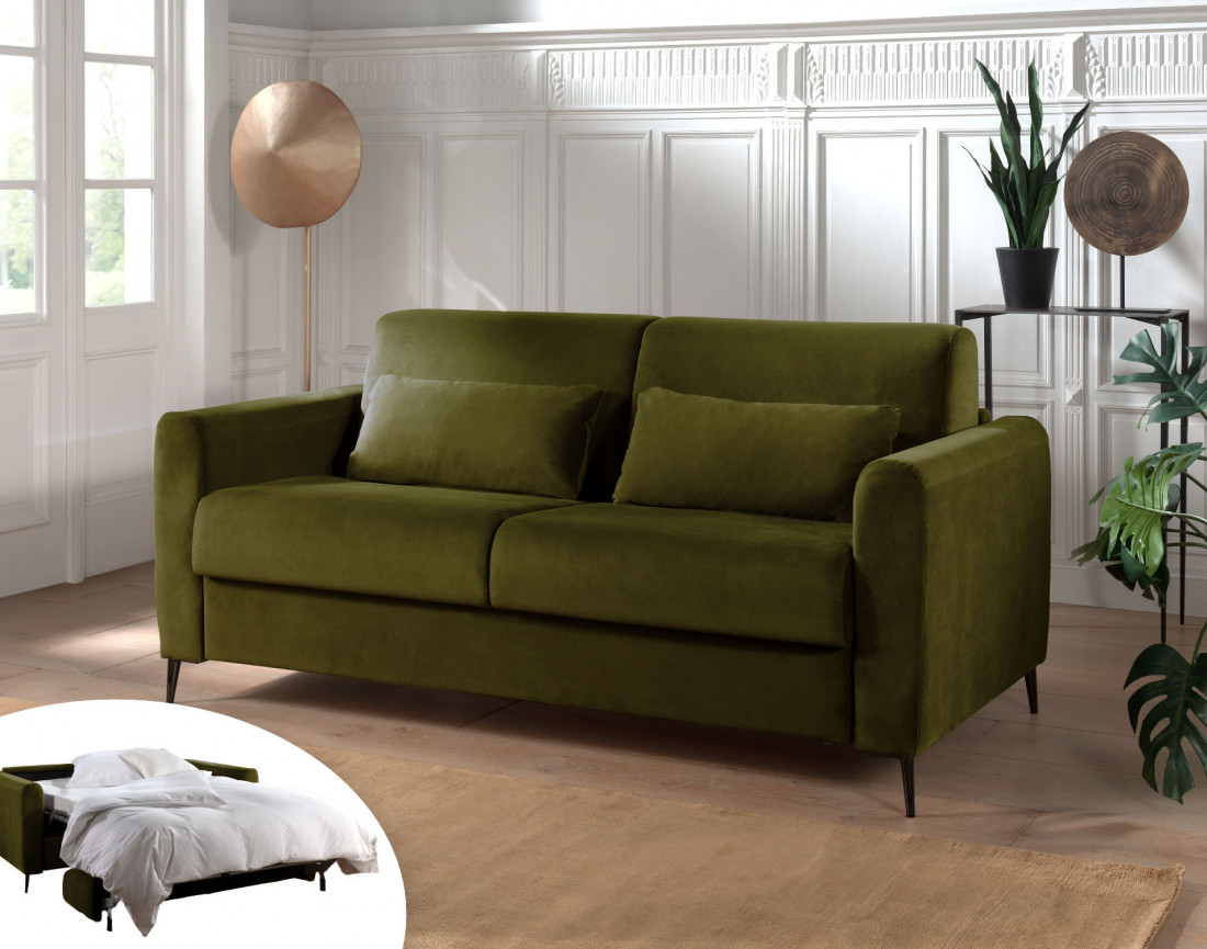 Canapé 3 places convertible express quotidien en velours Owen