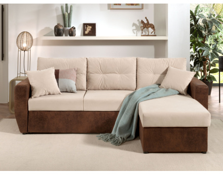 Canapé d'angle convertible Astoria 4 places avec coffre en velours