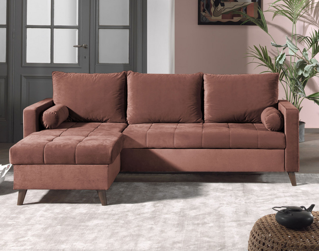 Polar - canapé d’angle réversible convertible en velours au design scandinave