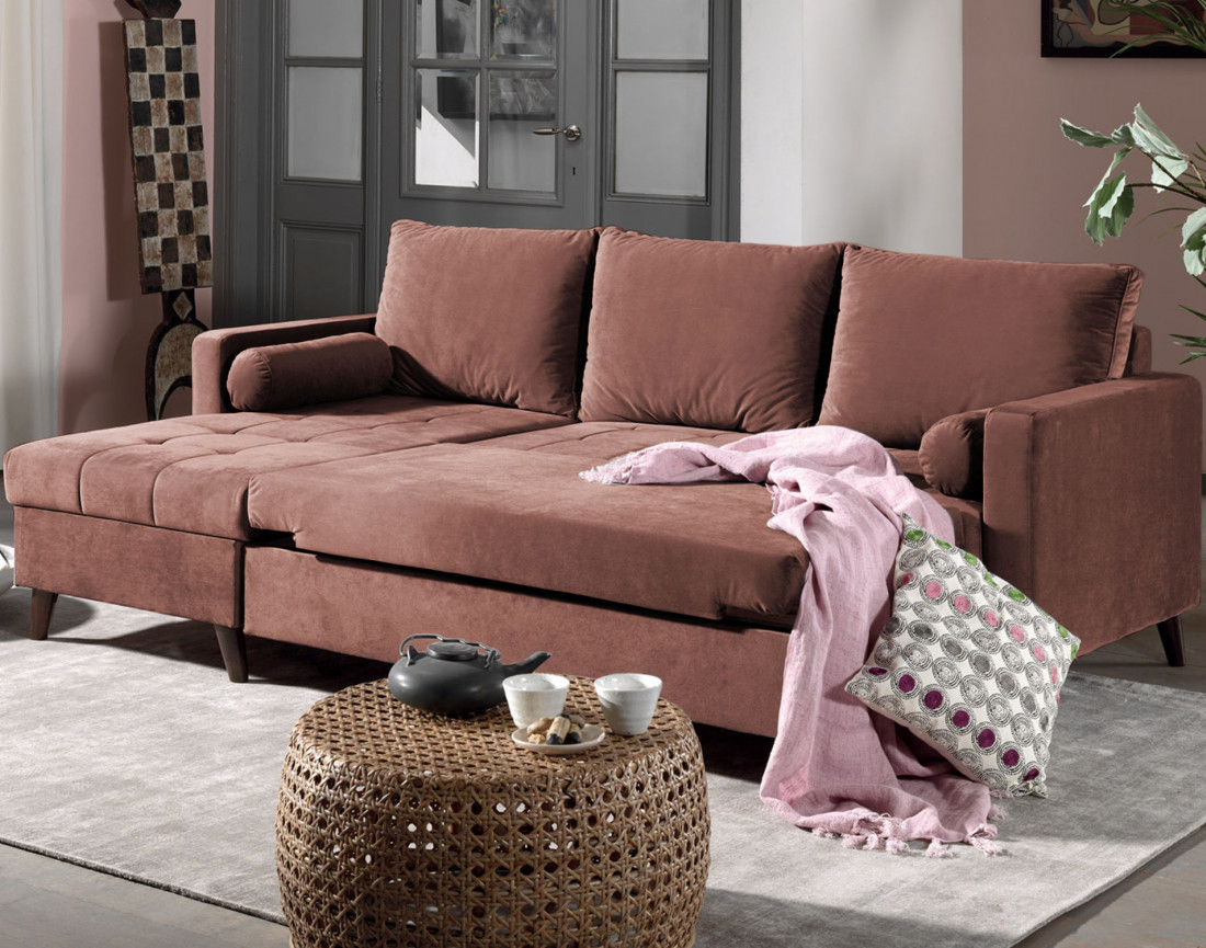 Polar - canapé d’angle réversible convertible en velours au design scandinave