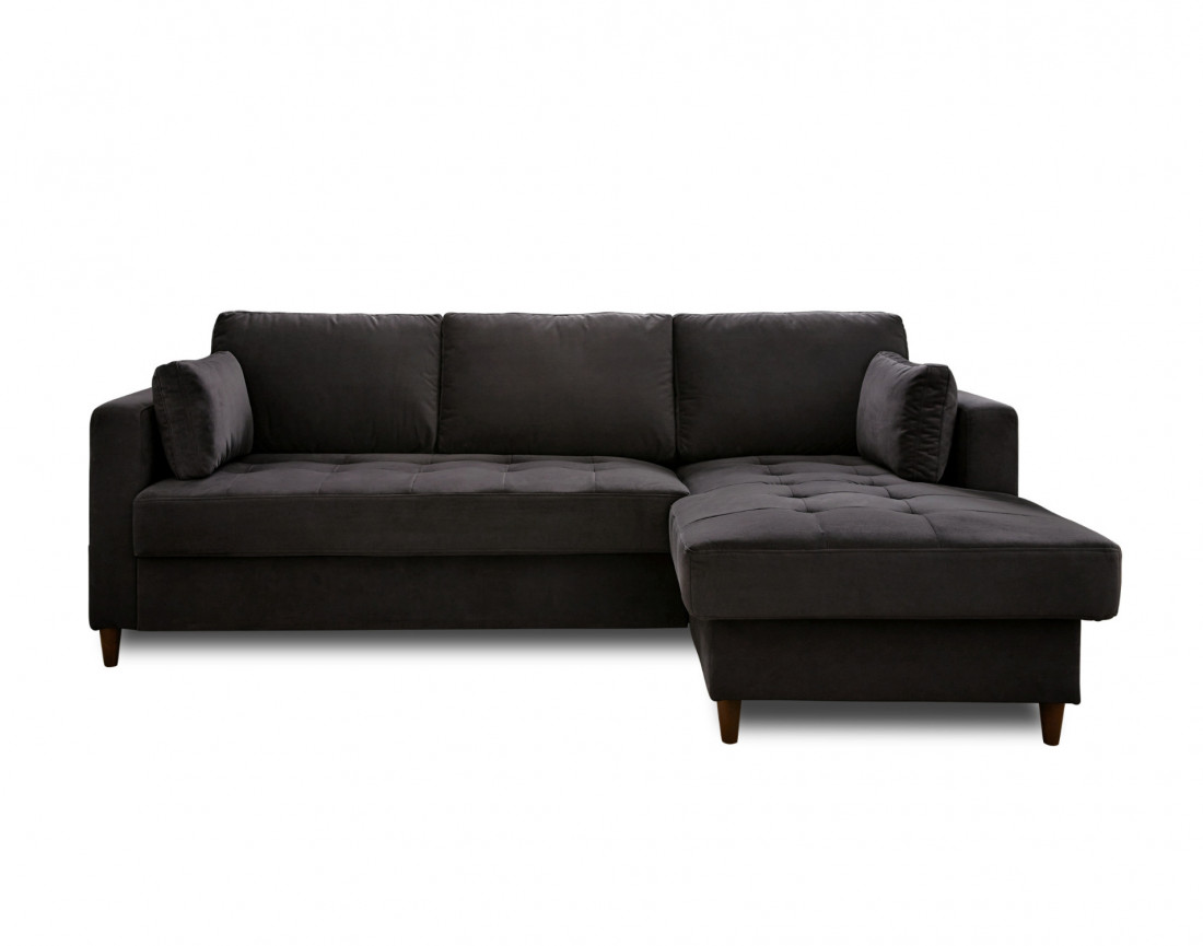 Canapé d'angle droit 4 places convertible avec coffre en velours Anna