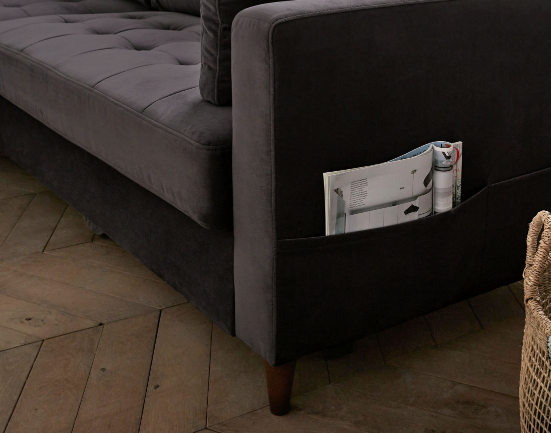Canapé d'angle gauche 4 places convertible avec coffre en velours Anna