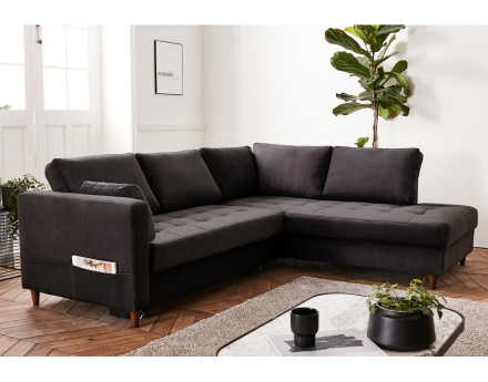 Canapé d'angle droit 5 places convertible en velours Anna