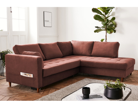 Canapé d'angle droit 5 places convertible en velours Anna