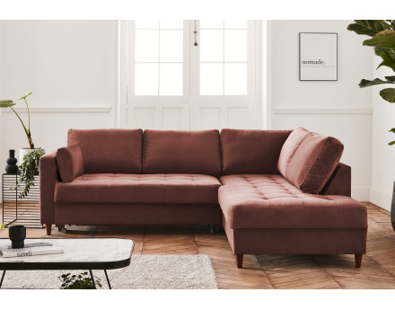 Canapé d'angle droit 5 places convertible en velours Anna